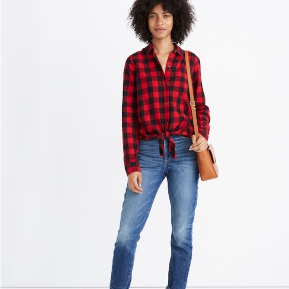 Madewell Buffalo check tie front flannel shirt